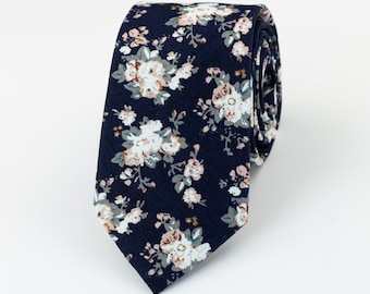 Navy blue, champagne & sage floral tie,  Groomsmen navy floral tie, Navy floral kids bow tie, Navy and beige necktie matching pocket sq.
