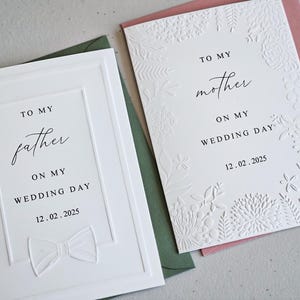 Hochzeitstagskarten, Set mit 2 Karten, personalisierte Vater-Mutterkarten, Vater der Brautkarte, Mutter der Brautkarte, Benutzerdefinierte Hochzeitstagskarten