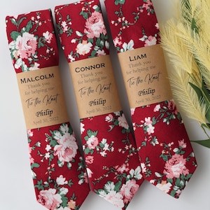 Groom Tie, Floral tie, Red floral tie, Flower tie, Wedding tie, skinny tie, Groomsmen tie, Floral slim tie, Final Sale