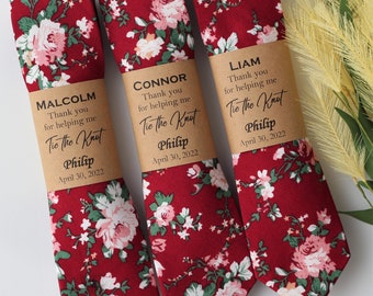 Groom Tie, Floral tie, Red floral tie, Flower tie, Wedding tie, skinny tie, Groomsmen tie, Floral slim tie, Final Sale