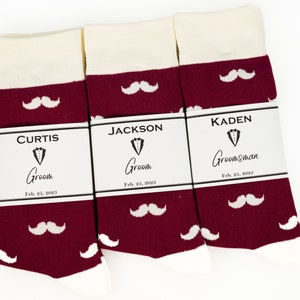 Groomsmen burgundy socks, Groomsmen gifts, Custom sock labels, Personalized socks, Groomsmen proposal ideas, Wine Mustache socks