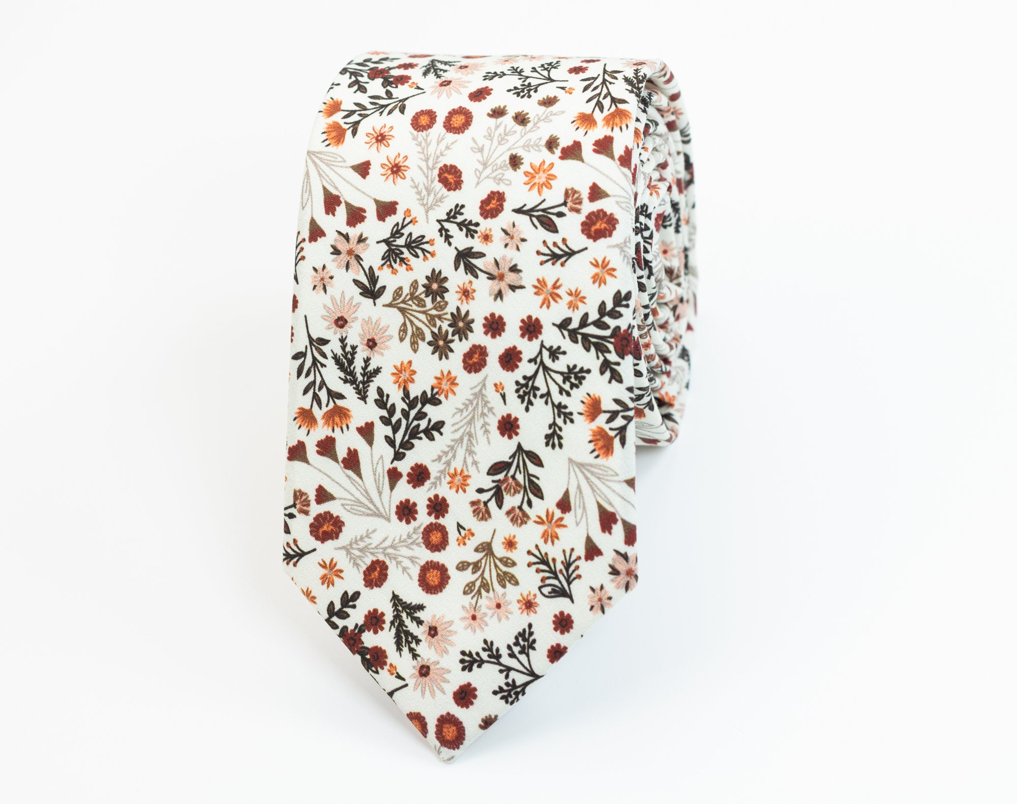 Wilde Blume Zimt-Krawatte, Rostorange und Creme Hochzeitskrawatte, Gebrannte Orange Blumen-Krawatte, Terrakotta Blumen-Krawatte, Cognac Brown-Krawatte, Sedona-Krawatte