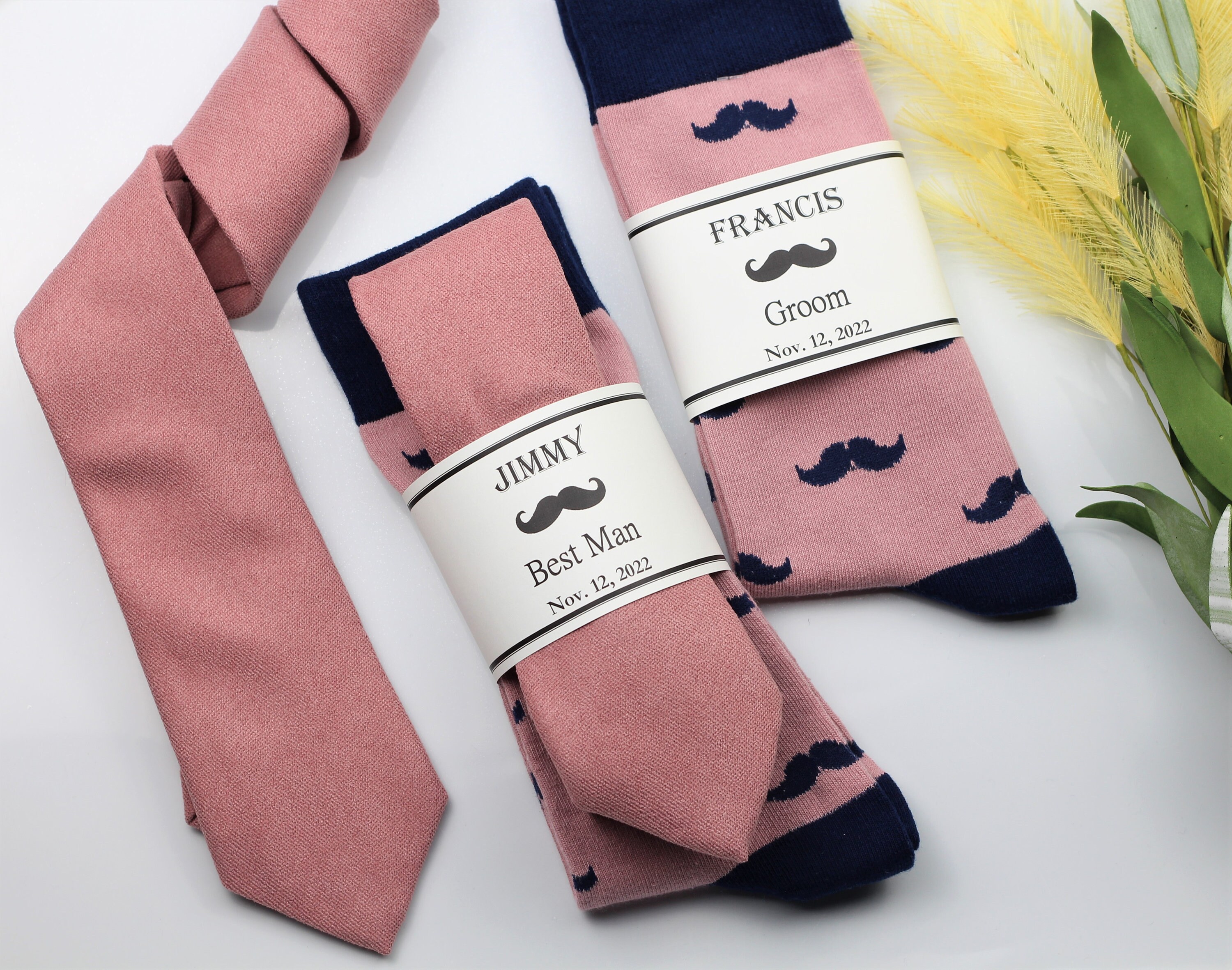 Solid Dusty Rose Velvet Tie, Dusty Rose Socks With Navy