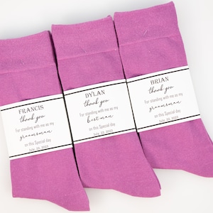 Groomsmen socks, Solid purple mauve Socks, Custom socks Labels,  wedding day socks, solid mauve men socks