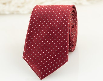 Burgundy polka dot tie, classic burgundy tie, Standard width burgundy tie, Burgundy wedding tie, Groomsmen tie