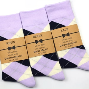 Lavender, navy and ivory argyle socks, Groomsmen lilac socks, Light purple socks, Lavender haze socks, Iris color socks, Groomsmen proposal