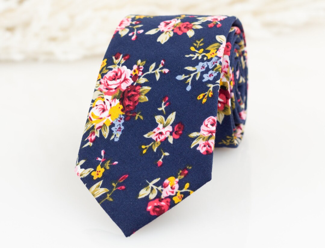 Navy Gold Floral Tie