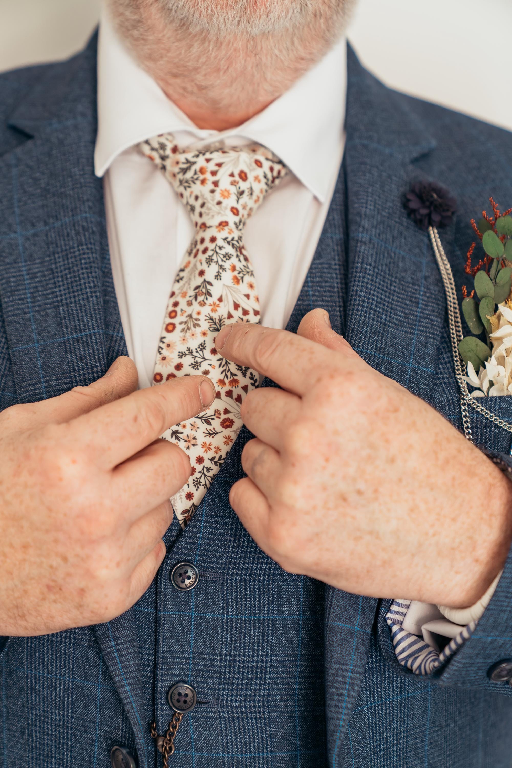 2-0619 POL Boho Floral Tie Belt Or Hair Tie - In Earthy Tan Floral Terracotta Necktie- Floral Tie for Men – The Bold Bow Tie main image 4