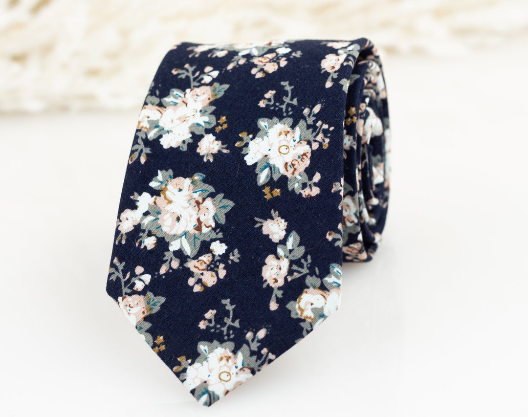Groom Tie White Blue Navy Blue Floral Tie Flower Tie - Etsy