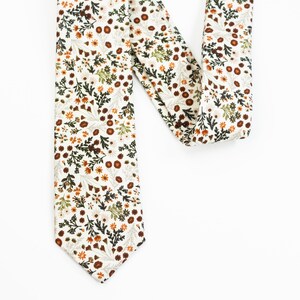 Cream, rust orange and sage green floral tie, Cream with burnt orange polka dot socks, Groomsmen cream socks, Groomsmen terracotta tie image 4