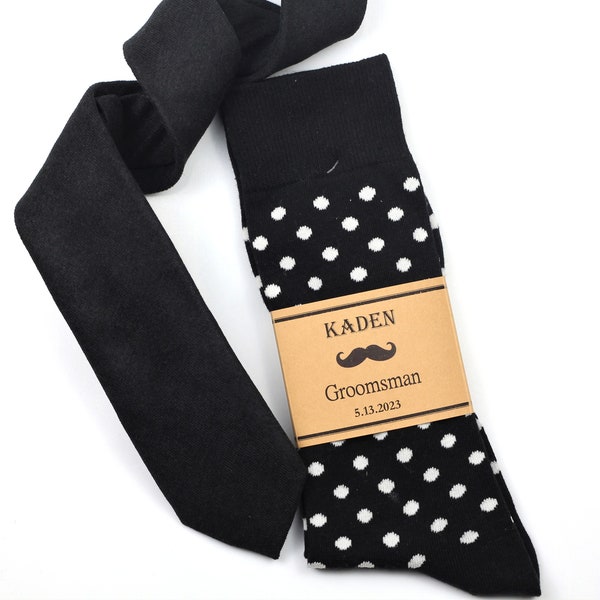 Black polka dot socks and Black Velvet tie, Groomsmen black socks and ties, wedding party black socks & ties, Black socks and tie set