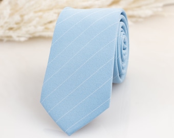 Ice blue with white stripes tie, Groomsmen ice blue tie, Light blue tie, Ice blue wedding tie, Sky blue necktie matching pocket square