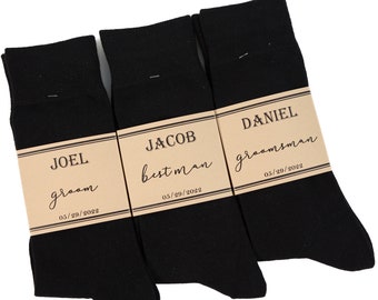 Groomsmen black socks, Socks Labels, Personalized Groomsmen socks, Custom labels, Men's black socks, wedding day socks, Plain black socks
