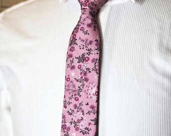 Dusty Mauve Floral Tie, Wildflower Wedding Necktie, Mauve Floral Tie, Blush Purple Tie, Dark Lavender & sage floral tie, lavender floral tie