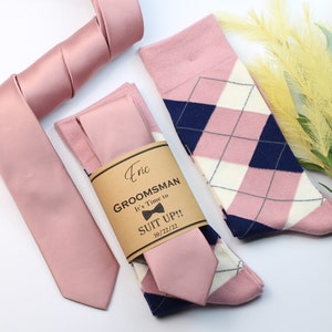 Groomsmen Dusty rose socks, Dusty rose Satin Silk tie, Dark pink, navy and ivory argyle socks, Groom socks, Wedding necktie dark pink