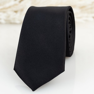 Black satin silk tie, Black dress tie, Back wedding tie, Solid plain black tie, Classic black necktie, bow tie, pocket square, kids bow tie