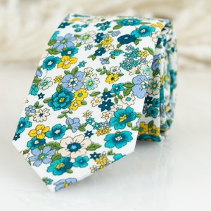 Ink blue floral tie, peacock blue wedding tie