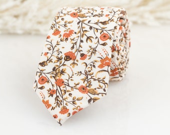 Burnt orange floral tie, Coral floral tie, Coral & cream tie, Azazie Terracotta floral tie, Azazie rust floral tie, David bridal Sienna tie