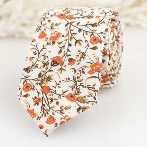 Orange Fedora with Floral Tie Floral Paisley Tie in Tangelo Tangerine | Bows-N-Ties.com main image 3