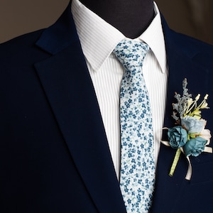 Dusty Blue floral tie, shades of blue tie, Groomsmen tie, Dusty blue wedding theme, Azazie dusty blue & sage necktie, matching pocket square image 10