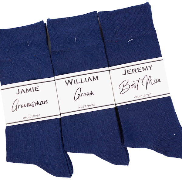 Groomsmen solid navy socks, Marine navy blue socks, Groom wedding day socks navy, Navy blue dress socks, personalized socks labels