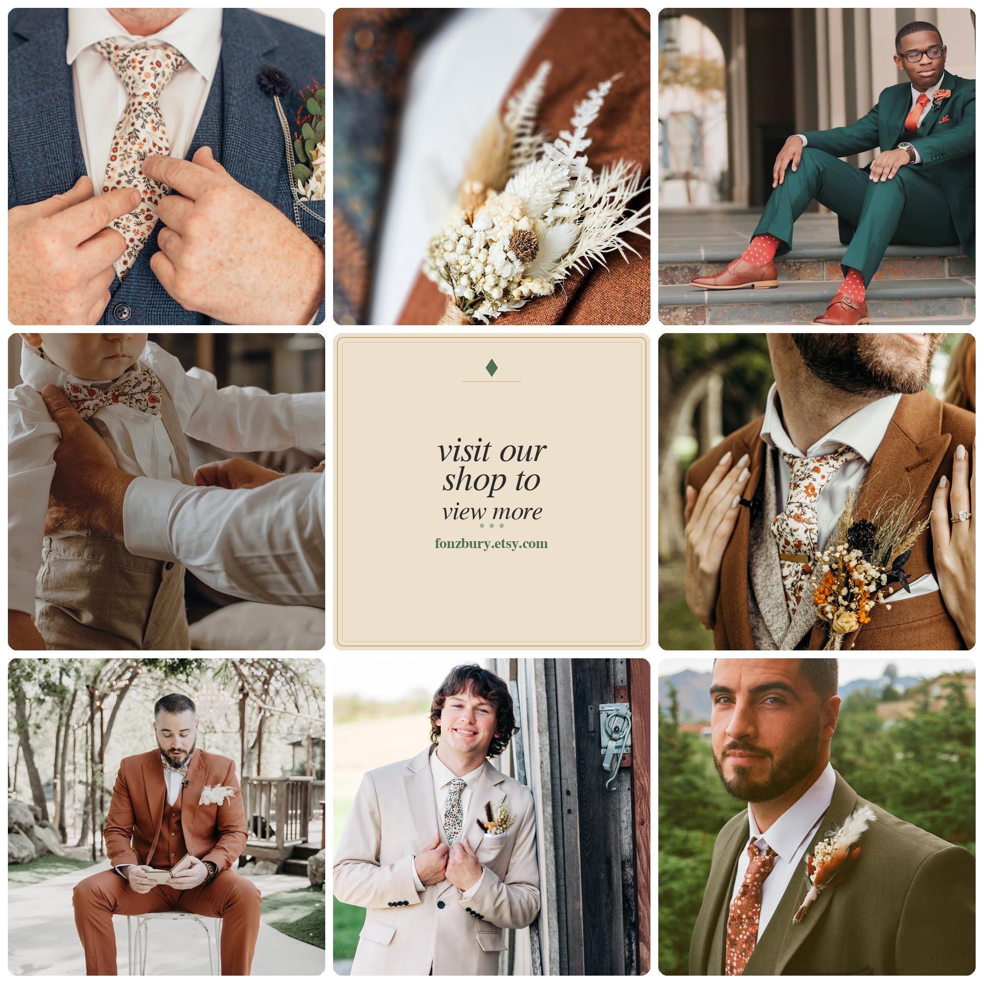 2-0619 POL Boho Floral Tie Belt Or Hair Tie - In Earthy Tan Floral Terracotta Necktie- Floral Tie for Men – The Bold Bow Tie main image 3