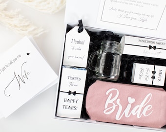 Caja personalizada del día de la boda para la novia, caja de regalo de la novia, regalo de la novia del novio, regalo del día de la boda, kit de supervivencia de la novia personalizado