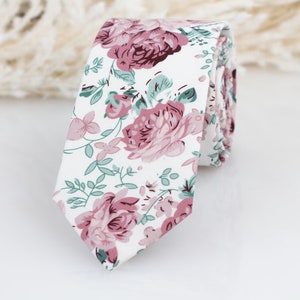 Dusty rose, blush, sage floral tie, Blush floral wedding tie, Groomsmen dusty rose tie, Azazie dusty rose tie, Sage green and blush pink tie image 2