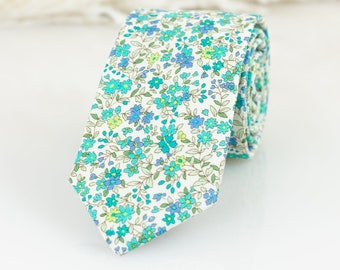 Turquoise blue floral tie, light blue wedding floral tie, ocean blue floral tie, Men blue floral tie