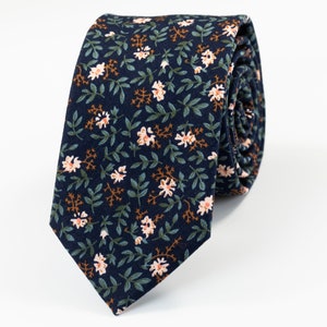 Navy and sage green floral tie with champaigne touch, navy blue wedding tie, navy floral tie, sage green floral tie, standard width tie