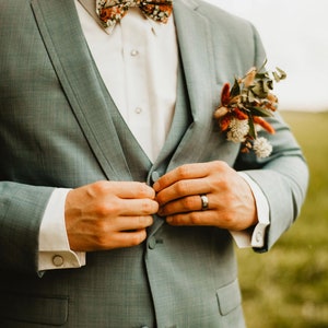 Rust wedding tie, Burnt orange and sage floral tie, Terracotta floral tie, Cognac Brown tie, Rustic Wedding tie, Copper fall color tie image 3