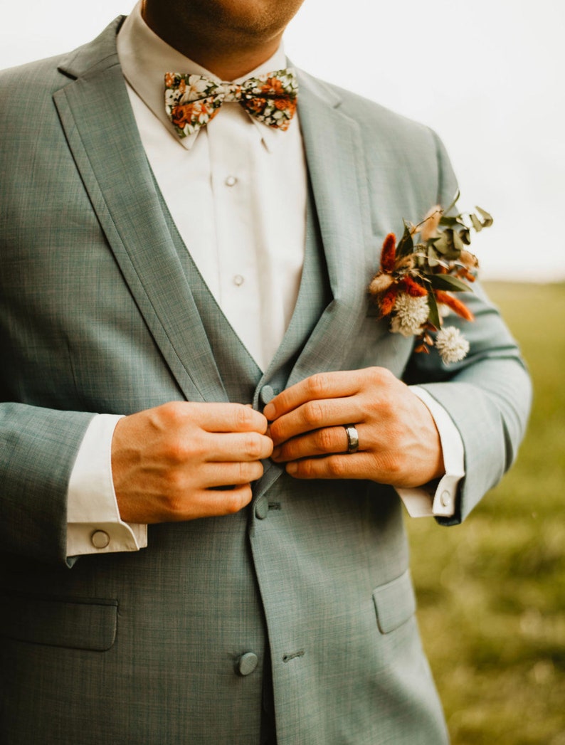 Rust wedding tie, Burnt orange and sage floral tie, Terracotta floral tie, Cognac Brown tie, Rustic Wedding tie, Copper fall color tie image 3