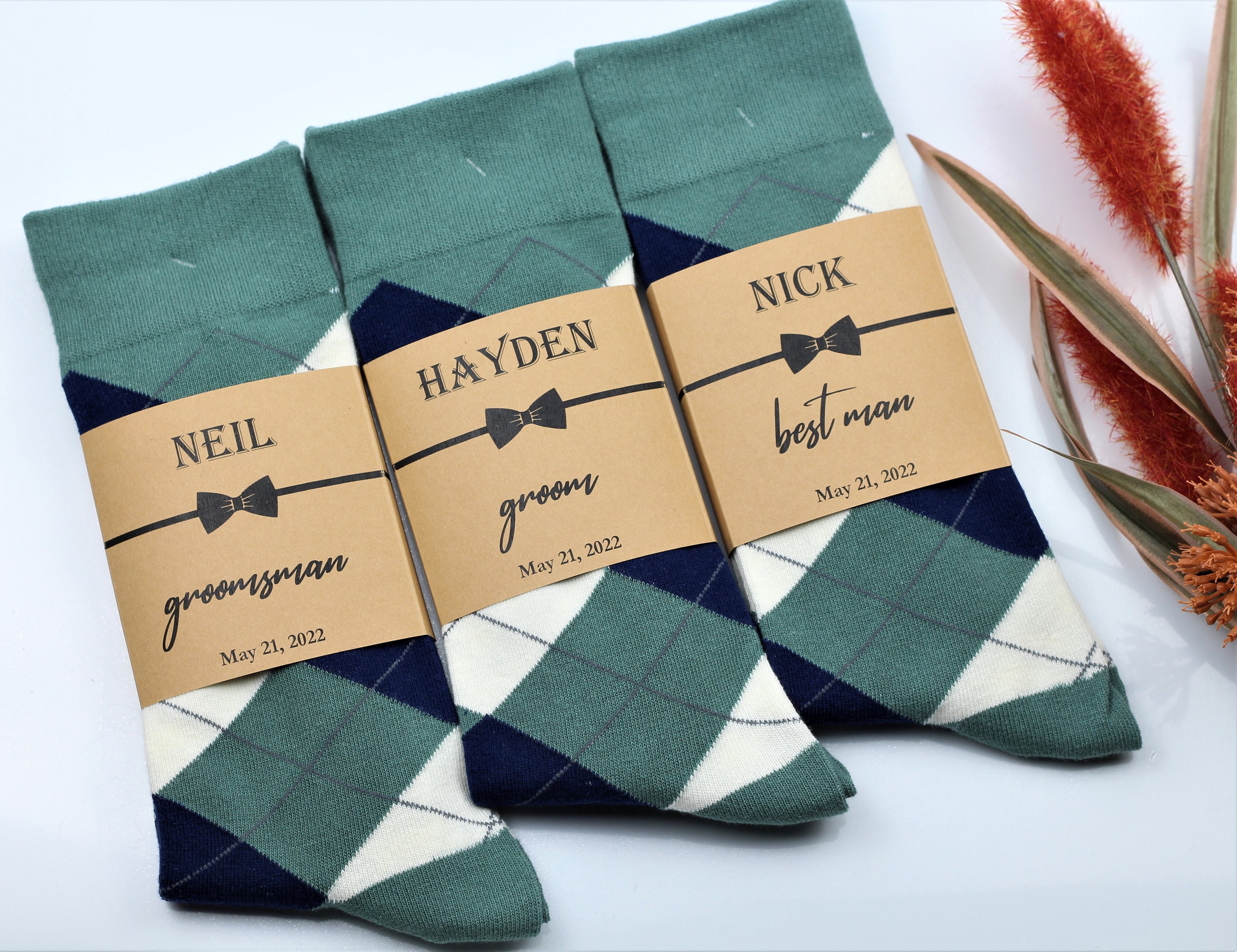 Groomsmen Socks Dark Sage Green Navy and Ivory Argyle Socks Etsy