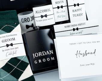 Gepersonaliseerde bruidegom geschenkdoos, huwelijksochtend cadeau voor bruidegom, bruidegom cadeau van bruid, huwelijkscadeau, gepersonaliseerd overlevingspakket bruidegom