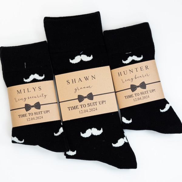 Kids black socks, Groomsmen black socks, Ring bearer socks gift, Kids dress socks, funny mustache socks, matching kids adults socks