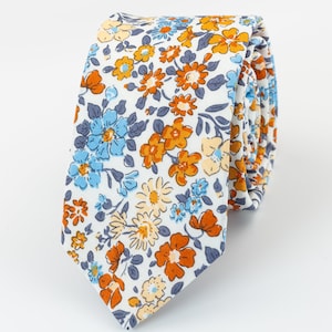 Rustic wedding floral necktie, Groomsmen terracotta tie matching pocket square, kids and adults bow ties, Burnt orange floral tie