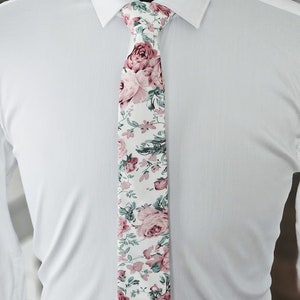 Dusty rose, blush, sage floral tie, Blush floral wedding tie, Groomsmen dusty rose tie, Azazie dusty rose tie, Sage green and blush pink tie image 5