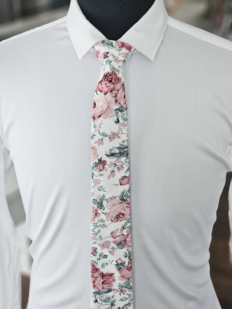 Dusty rose, blush, sage floral tie, Blush floral wedding tie, Groomsmen dusty rose tie, Azazie dusty rose tie, Sage green and blush pink tie image 5