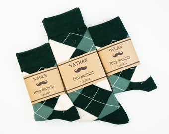 Groomsmen Deep green socks matching kids socks, Emerald green socks, Hunter green, sage and ivory argyle socks, Ring bearer socks gift