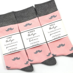 Groomsmen blush & grey mustache socks, Blush pink wedding socks, Groomsmen proposal socks gift set, Groomsmen pink socks, Light pink socks