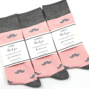 Groomsmen blush & grey mustache socks, Blush pink wedding socks, Groomsmen proposal socks gift set, Groomsmen pink socks, Light pink socks