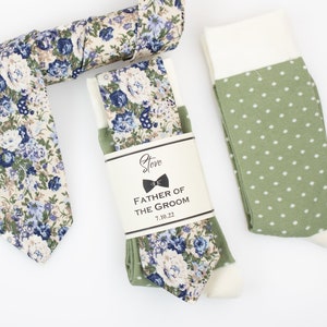 Cream, sage and light brown floral tie, sage and cream/ ivory polka dot socks, cream and sage wedding socks and tie, cream floral tie
