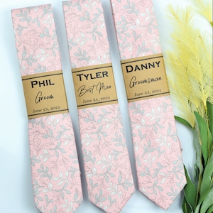 Bräutigam Krawatte, Floral Krawatte, Blush und Grau Krawatte, Blumen Krawatte, Hochzeitskrawatte, dünne Krawatte für Männer, Groomsmen Krawatte, Floral slim Krawatte, SCHLUSSVERKAUF
