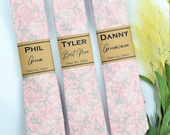 Groom Tie, Floral tie, Blush and grey tie, Flower tie, Wedding tie, Men&#39;s skinny tie, Groomsmen tie, Floral slim tie, FINAL SALE