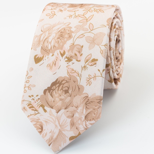 champagne floral tie, Luxury beige tie, Neutral floral tie, Rose gold wedding floral tie, Champagne gold tie, Groomsmen tie champagne