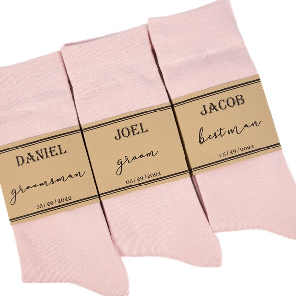 Groomsmen pink socks, Plain blush men socks, custom socks Labels, Personalized Groomsmen socks, wedding day socks, Men solid blush socks