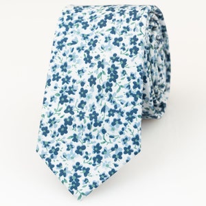 Dusty Blue floral tie, shades of blue tie, Groomsmen tie, Dusty blue wedding theme, Azazie dusty blue & sage necktie, matching pocket square image 1