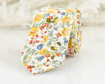 Yellow and mint green floral tie, rustic yellow floral tie, rustic wedding tie