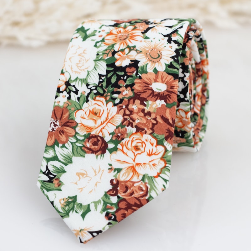 Sage Rust Floral Tie - Etsy