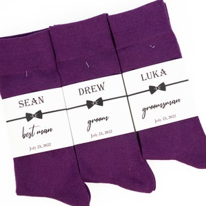 Groomsmen plum color socks, Socks Labels, Personalized Groomsmen socks, Custom labels, wedding day socks, Plain eggplant color socks